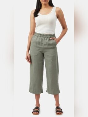 Jordana Rose 100% Cotton Cropped Capri Elastic-Waist Pants Olive Green Large